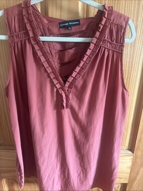 Catherine Malandrino Rosewood Ruffled V-Neck Sleeveless Cami ,back detail & bow